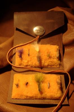handmade leather fly fishing wallet